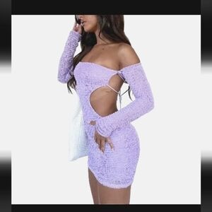 White Fox Summers Over Long Sleeve Mini Dress Lilac Purple Women Small NWT B34#1